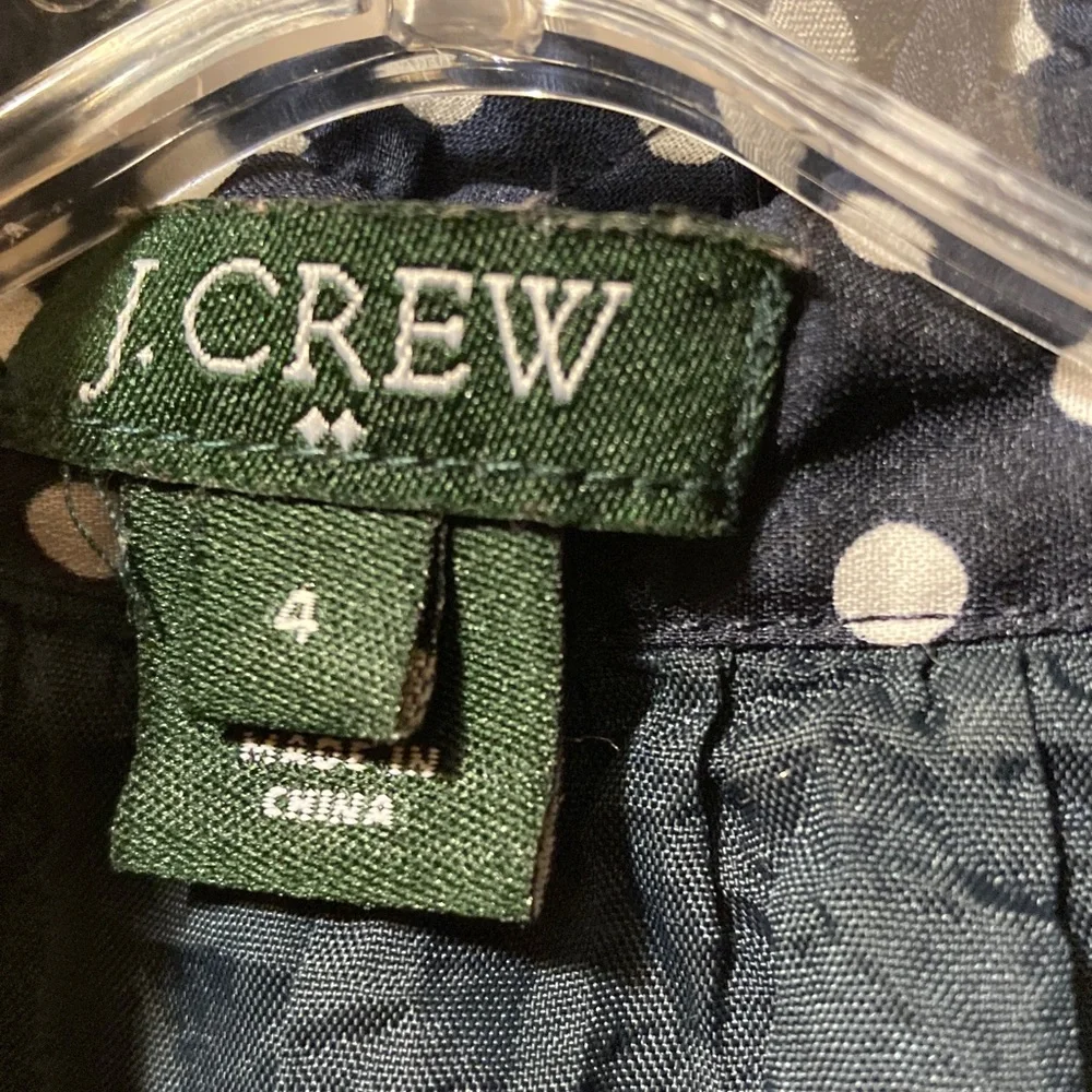 J. Crew‎ Navy and White Polka Dot Ruffle Blouse 4